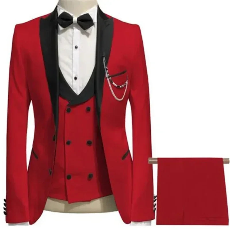 Blue Formal Wedding Elegant Men Suit Groom Tuxedo Prom Slim Fit Blazers Hombre High Quality Custom 3 Piece Set Jacket Vest Pants