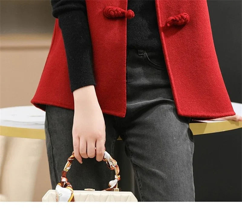 Woolen Vest Women's Standing Neck Button Chinese Style Loose Versatile Thin Wool Vest Outerwear Coat Sleeveless Jacket For Women