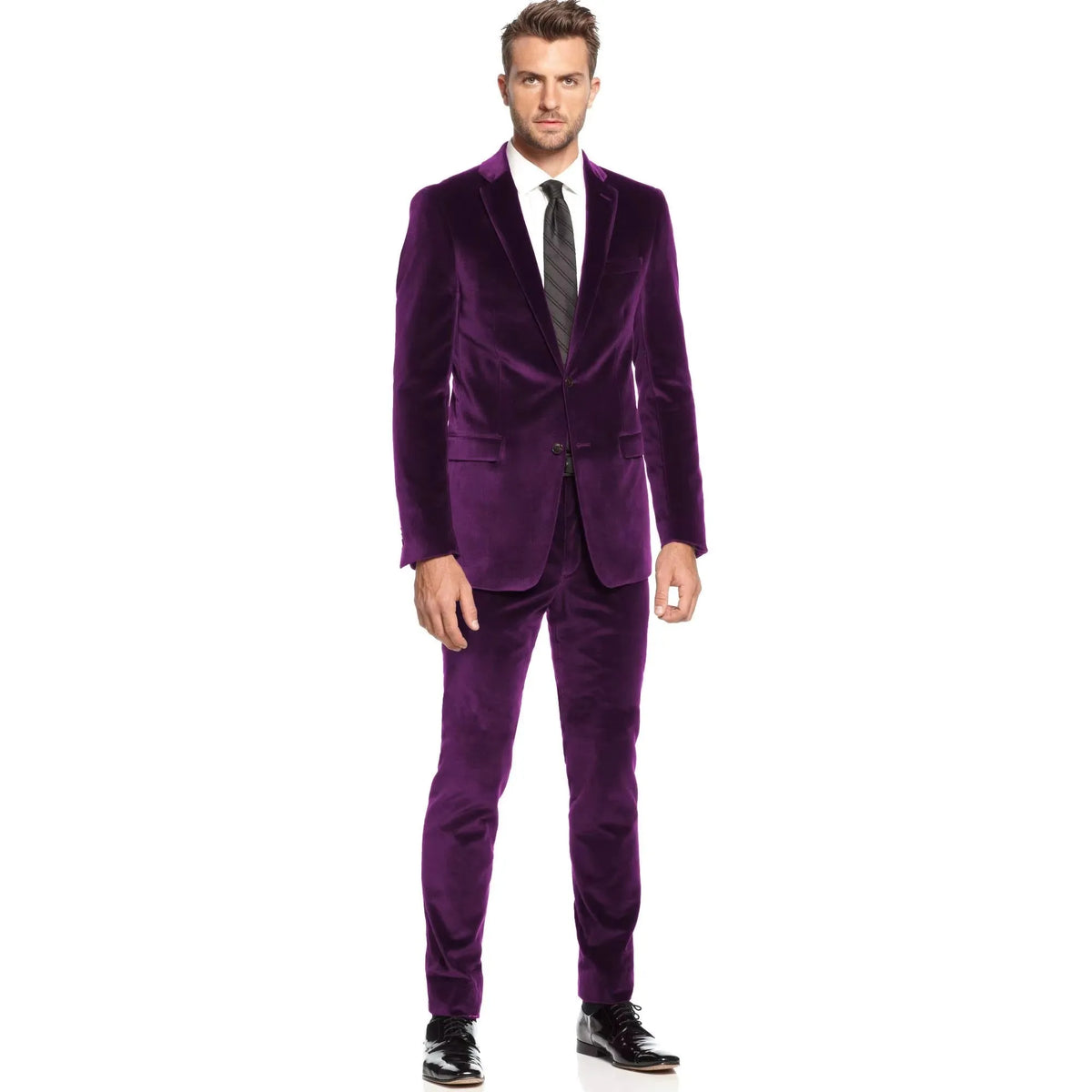 Costume Homme 2 Pièces en Velours Coupe Slim Blazer Simple Boutonnage avec Pantalon Tuxedo de Mariage pour Homme Tenue de Soirée d'Affaires pour Homme
