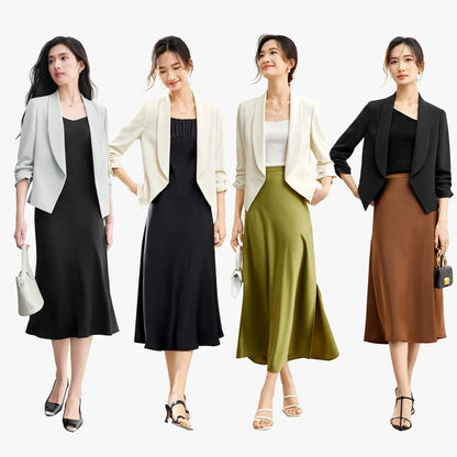 Office Ladies Cropped Blazer Jackets 2026 Autumn Night Quarter Sleeve Elegant Outerwear Female Casual Jacket 141X53313