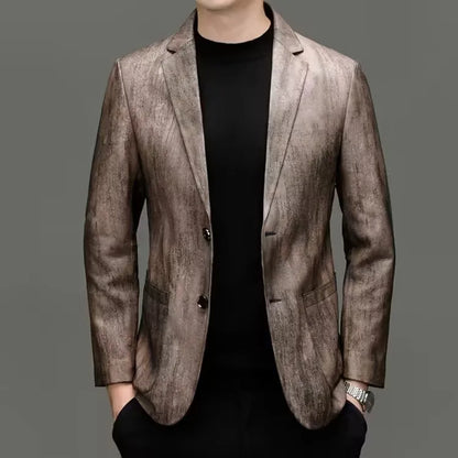 Men's Sheepskin Leather Blazer Single Breasted Slim Fit Smart Casual Jacket