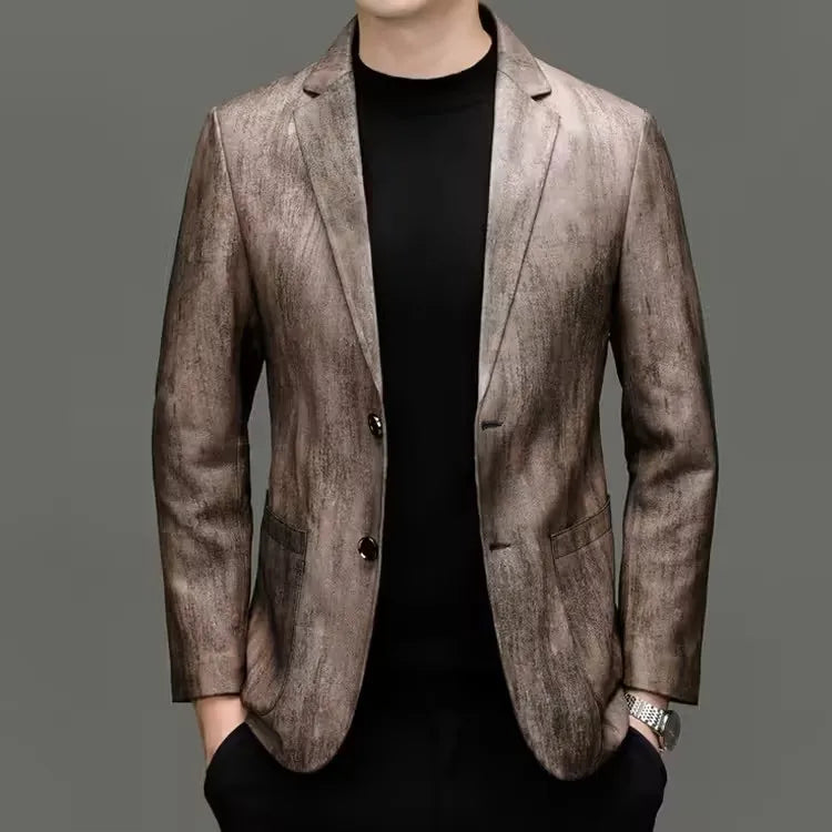 Sheepskin Leather Blazer for Men — Slim Fit Suit Jacket for Smart Casual & Spring Wear
