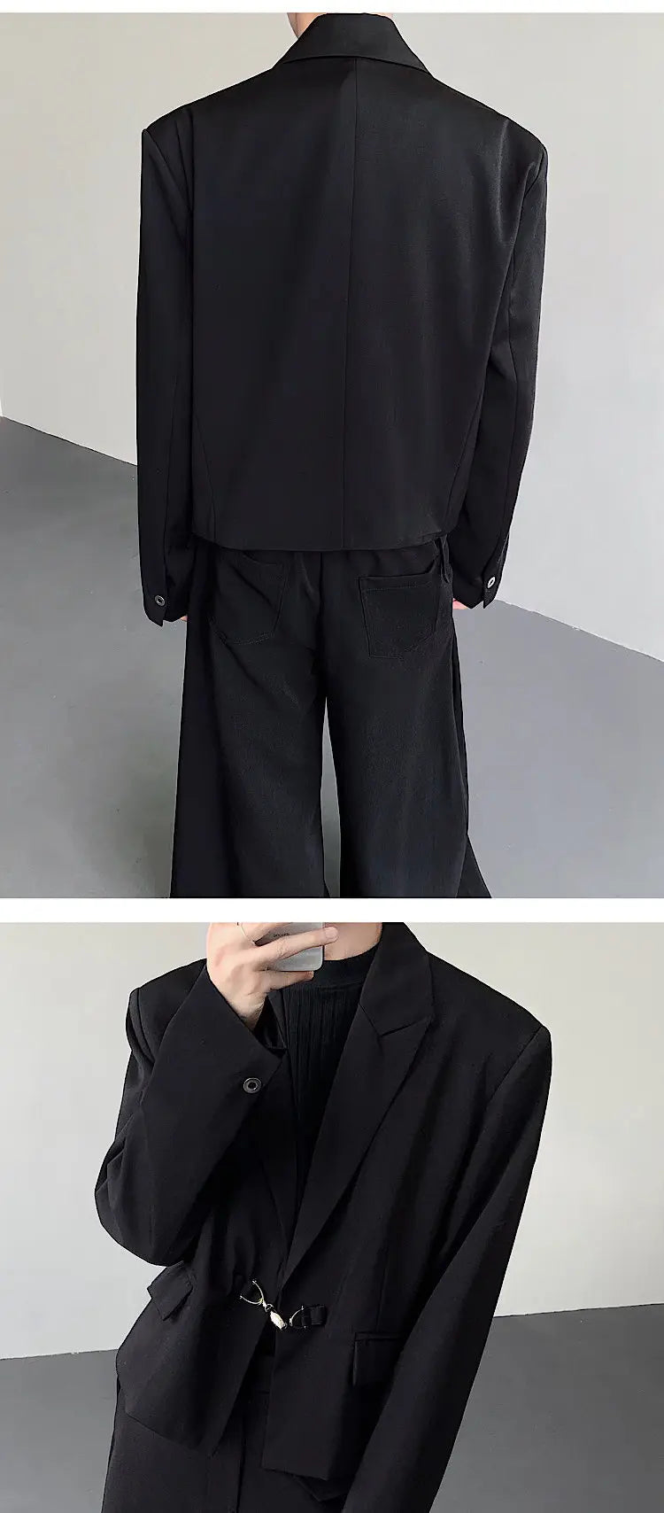 Fashion Korean Elegant Metal Buckle Placket Loose Blazer Coat Men 2025 New Solid Color Trendy Casual Male Clothes JY3447