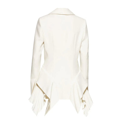 Women Blazer Elegant Turn-down Collar Single Button Patchwork Pleated Hem Slim Fit High-end Chic Coat Spring Autumn HK22596