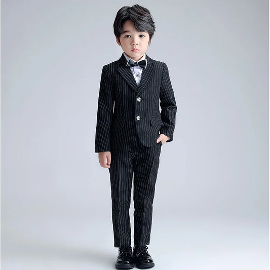 Fashion Striped Boy Suits Notch Lapel Single Breasted Blazer Sets High-end Customized Casual Slim Kids Clothes Boys 2 Piece