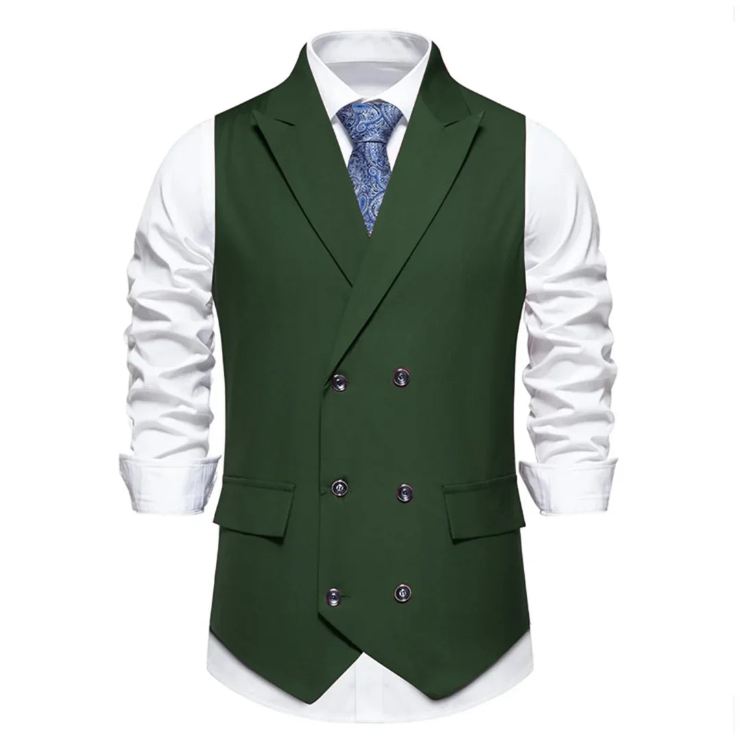Men's Suit Vest with Lapel Double Button Solid Waistcoat for Wedding and Business
