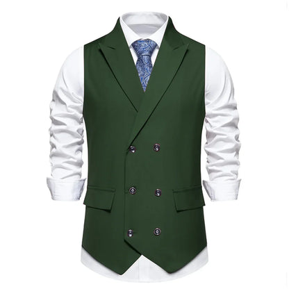 Men's Suit Vest with Lapel Double Button Solid Waistcoat for Wedding and Business