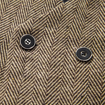 Men's Herringbone Vest Double Button V-Neck Waistcoat for Weddings & Business