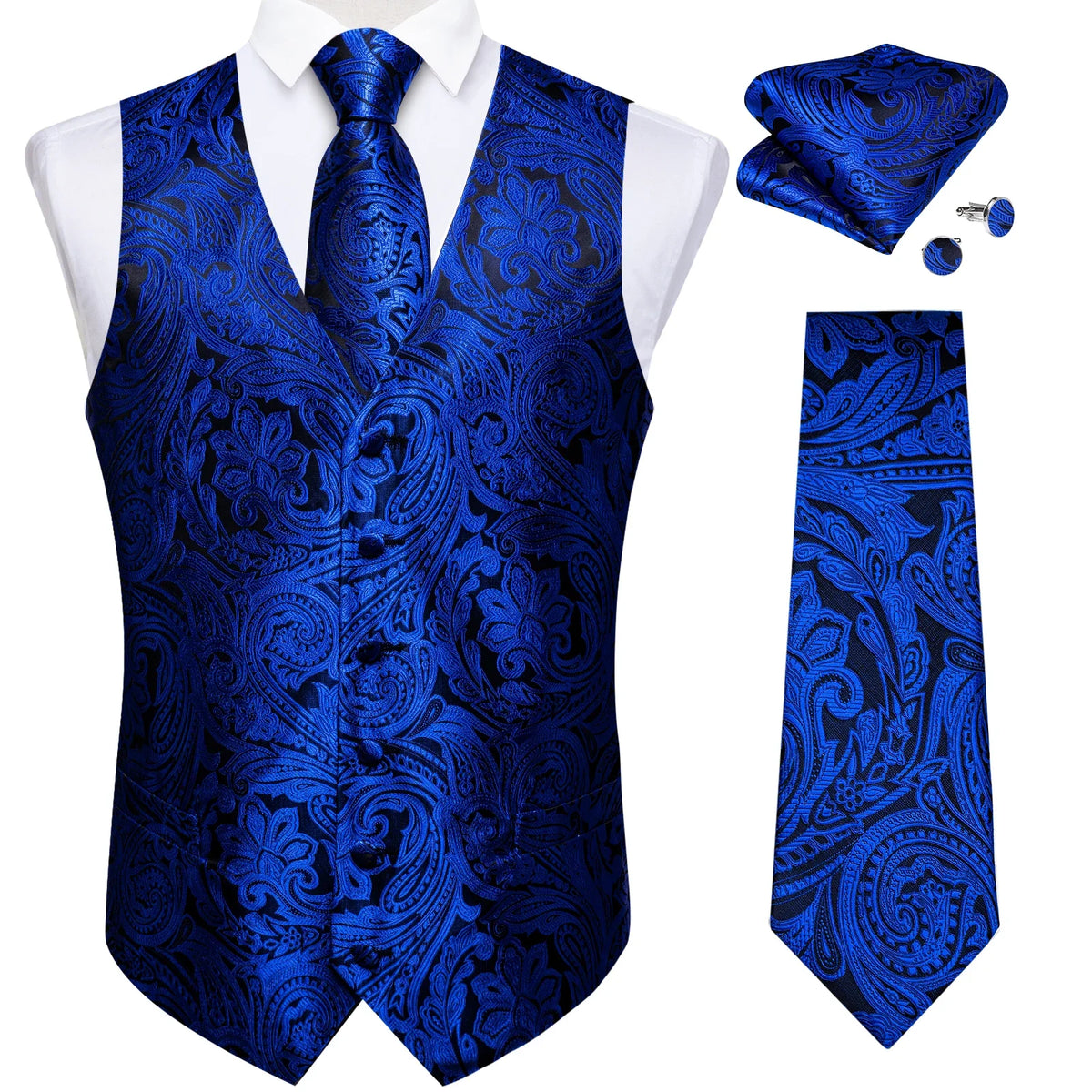 Men's Suit Vest and Tie Set – Single Breasted Waistcoat with Necktie and Pocket Square for Weddings and Business Events