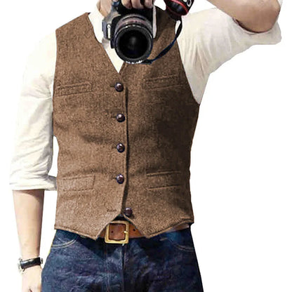 Men's Herringbone Vest – Single Breasted Formal Waistcoat for Business & Casual Wear
