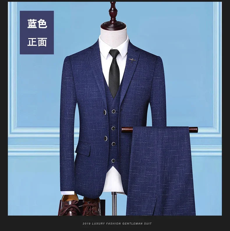 Men's 3-Piece Suit Slim Fit Blazer Vest Trousers Smart Casual Business Formal