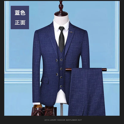Men's 3-Piece Suit Slim Fit Blazer Vest Trousers Smart Casual Business Formal