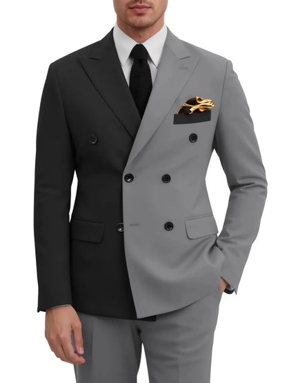 Fashion Contrast Man Suit Set 2 Pieces Jacket Pants Stage Performance Wear Premium Double Breasted Men's Tuxedo For Wedding