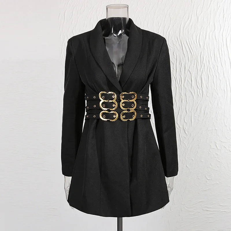 Women Blazer Solid Color Belted Waist Cinching Slim Fit Fashion Elegant Temperament Chic Ins Coat New Spring Autumn HK10754