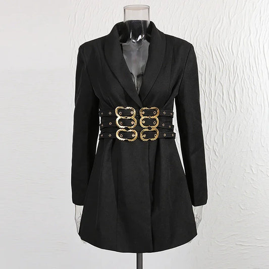 Women Blazer Solid Color Belted Waist Cinching Slim Fit Fashion Elegant Temperament Chic Ins Coat New Spring Autumn HK10754