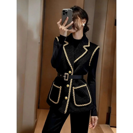 French High End Blazer Vest Women Jacket Winter Cardigan Sleeveless Casual Office Lady Vest Waistcoat Winter 2025 Korean Tops