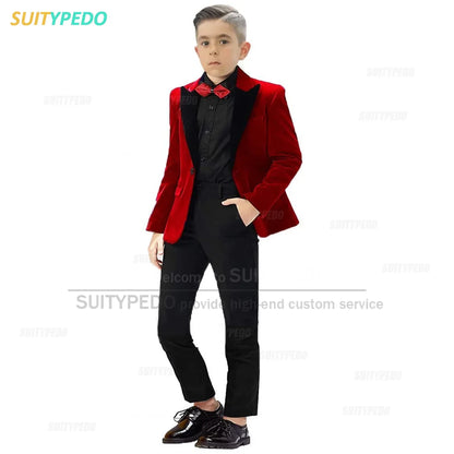 Fashion Purple Boy Suit Set Peaked Lapel Blazer And Pants 2 Pieces Wedding Party Costume Children Birthday Photography Tuxedos