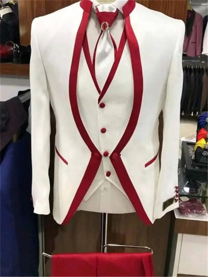 Black Velvet Men's 3 Pieces Suit Prom Costume Groom Tuxedos Formal Wedding Best Man Blazer Party Suits (Jacket+Vest+Pants)