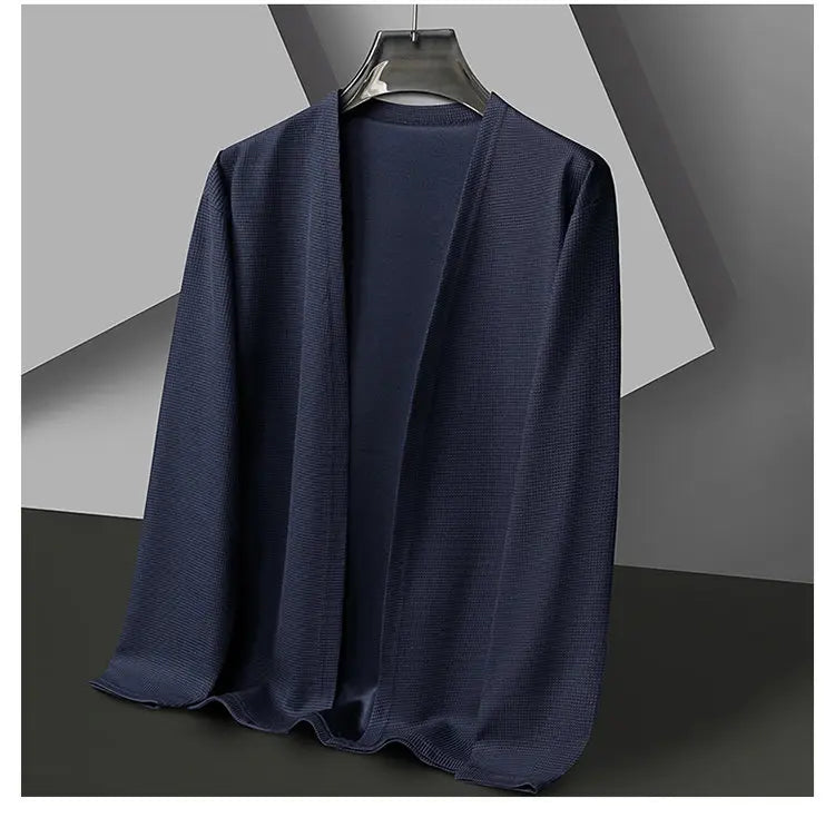 Spring and Summer Solid Color Knitted Cardigan Jacket Sun Protection Clothing Men's Shirt Loose Sleeves Fashionable and Versatil