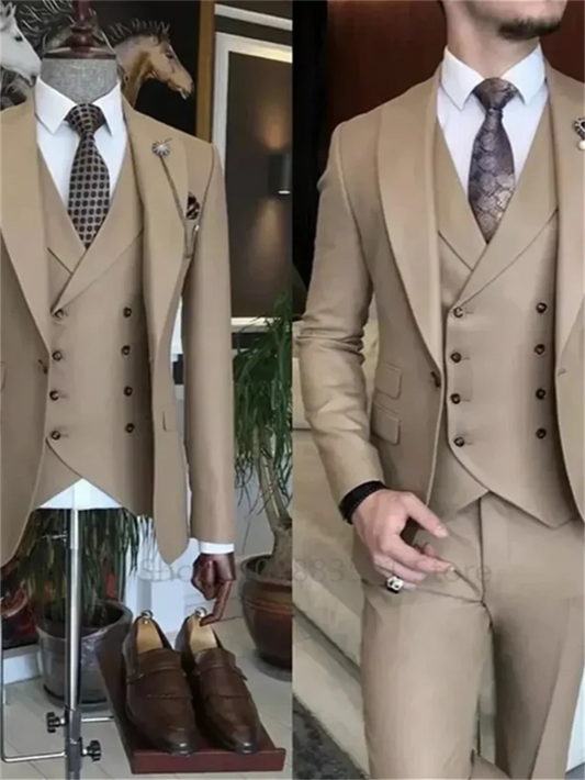 3 Pieces Men's Slim Fit Suits Wedding Groom Prom Terno Masculino Custom Blazer Jacket Vest Pant Sets