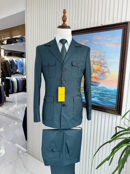 New Men's Formal Business Suit Set 2 Pieces Jacket Pants Notched Lapel Slim Fit Tuxedo For Man Wedding Groom Sets S-3XL