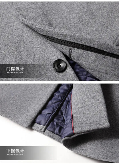 High-quality, Fashionable, Stylish, Versatile, for Banquets, Shopping, Trendy Business, Casual, Solid-color Men's Woolen Overcoa