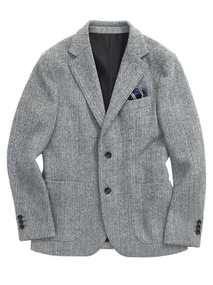 Navy Blue Herringbone Men's Suits Blazer Single Breasted Suit Jacket Formal Fashion Notch Lapel Coat for Wedding Business Casual