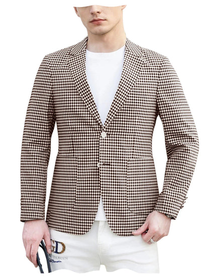 Men's Plaid Blazer Slim Fit Business Casual Checkered Suit Jacket Lightweight Notched Lapel Sport Coats for Office Daily Wear