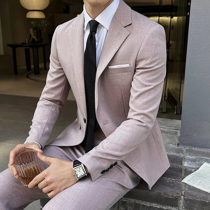 (Jacket +Pants) 2025 New Luxury Elegant Men's Suits 2 Piece Set Fashion Korean Casual Slim Fit Social Groom Wedding Tuxedo