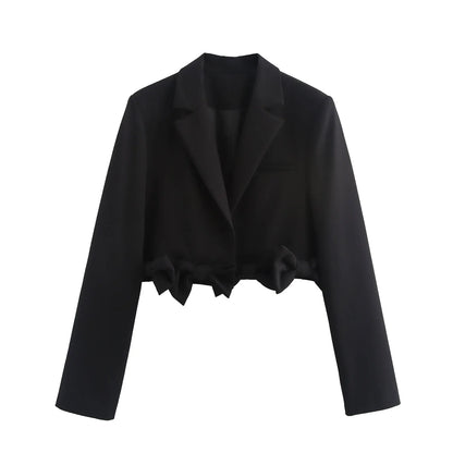 Women's Black Gothic Emo Cropped Bow Blazer Jacket Y2k 2000s Vintage Suit Coat Long Sleeve Single Breasted Outerwear Autum 2025
