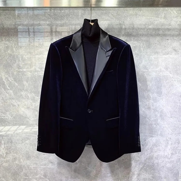 High Quality Autumn Business Men Banquet Formal Suit Slim Fit Velvet Blazer Jacket Pants Two Piece Set Groom Wedding Dress Suits