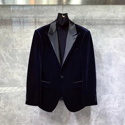 High Quality Autumn Business Men Banquet Formal Suit Slim Fit Velvet Blazer Jacket Pants Two Piece Set Groom Wedding Dress Suits