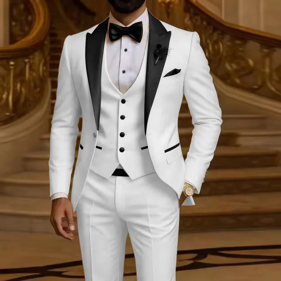 Costume 3 pièces pour homme Coupe ajustée Revers cranté Smoking de marié Garçon d'honneur Mariage Blazer Gilet Pantalon Ensemble Tenues pour hommes