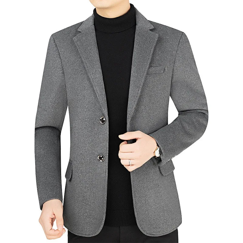 2025 Autumn Winter Man Blazer Turn Down Collar Long Sleeve Men Outerwear Simple Solid Color Business Casual Male Suit Coat