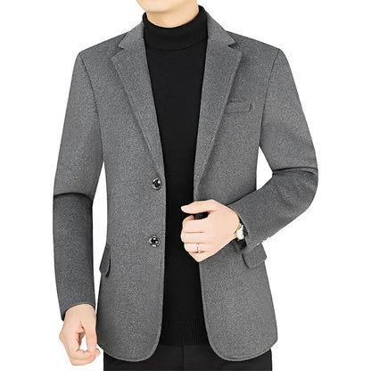 2025 Autumn Winter Man Blazer Turn Down Collar Long Sleeve Men Outerwear Simple Solid Color Business Casual Male Suit Coat
