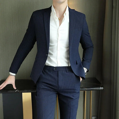 Men's Loose Fit Single Breasted Business Casual Two-Piece Suit Set