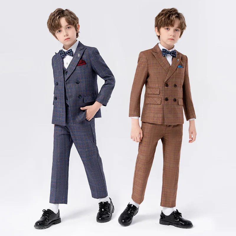 Gentleman Kids Slim 4Pieces/Set Jacket Vest Pants Bowtie Party Dress Children Ceremony Photograph Suit Boys Performance Costume