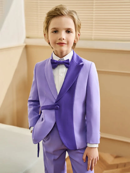 Txjojn Stylish Purple Kids Tuxedo 3 Pieces Blazer Pants With Bow-tie Dancing Wear Handsome Boys Full Sleeve Suits For Party