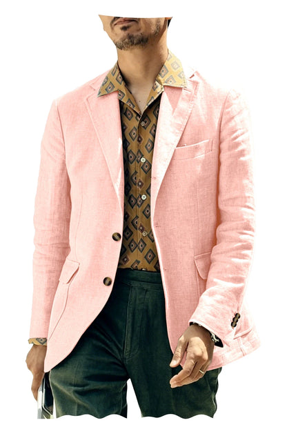 Men's Linen Blazer Single Breasted 2-Button Notched Lapel Slim Fit for Summer Wedding