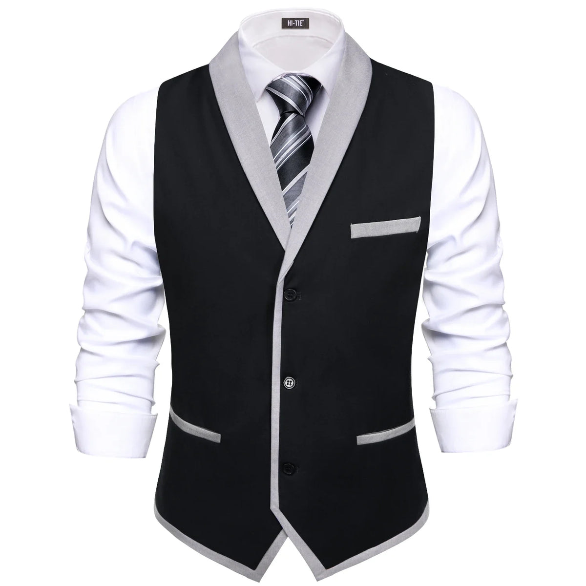 Men's Double Breasted Waistcoat with Necktie Pocket Square and Cufflinks – Black & Blue