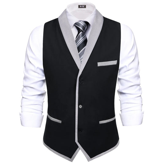 Men's Double Breasted Waistcoat with Necktie Pocket Square and Cufflinks – Black & Blue