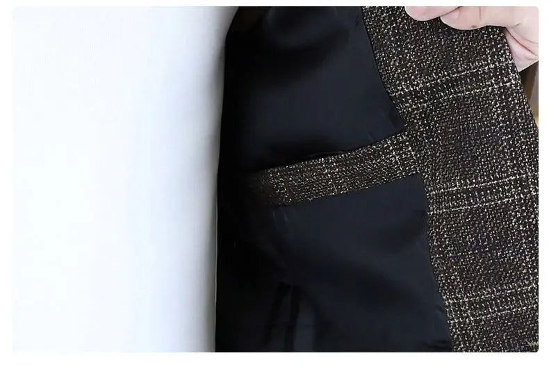 Blazer's New Men's Fashion Outdoor Travel Camping Youth Wedding Hosting Campus Slimming Casual Checkered Korean Version Blazer