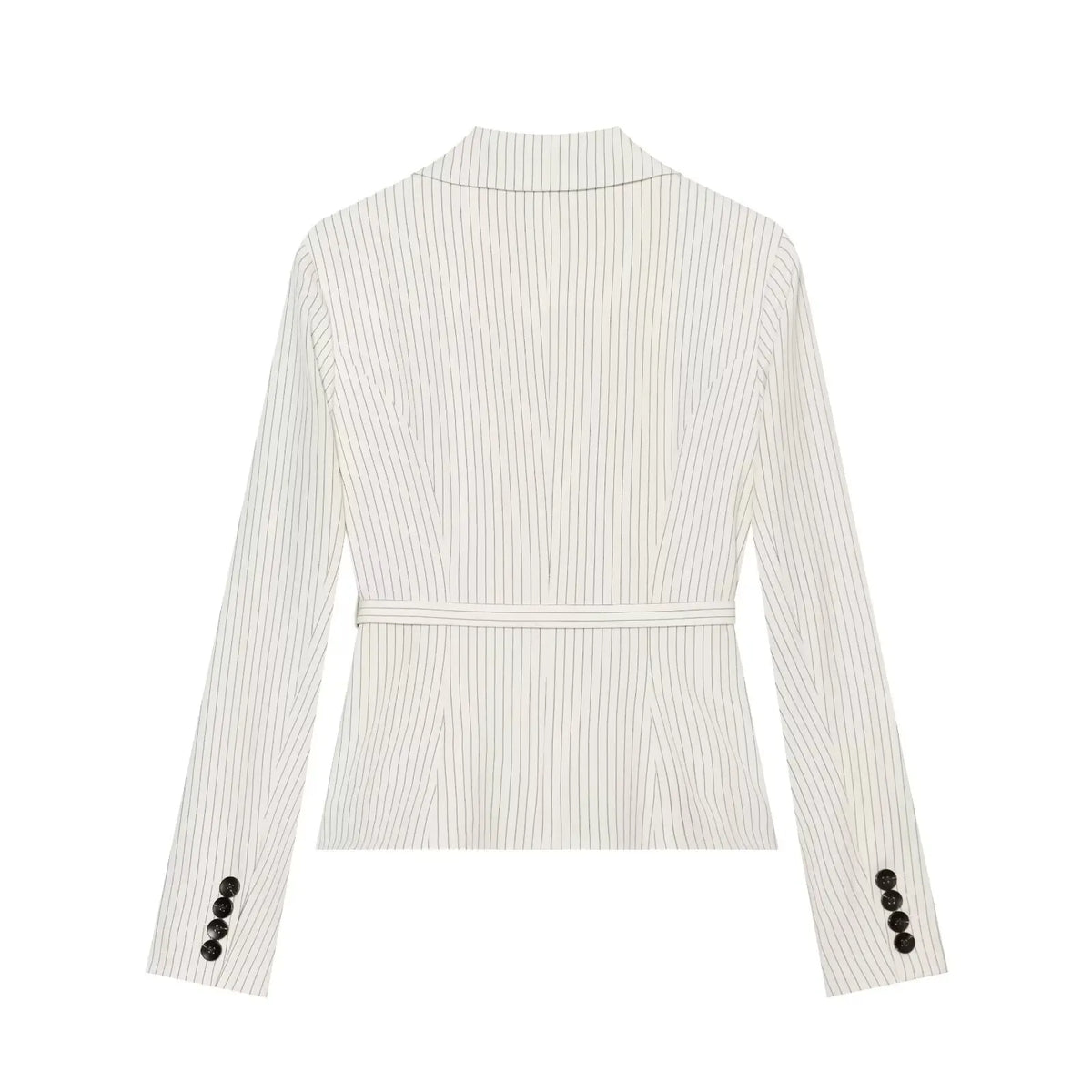 Elegant Women's Striped Blazer With Belt 2026 Spring Autumn Lapel Long Sleeves Single Breasted Slim Trendy Office Lady Suit