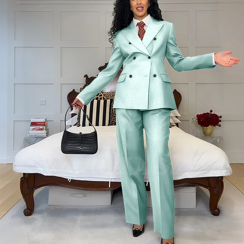 2025 New Summer Women's Suits Business Casual Outfits Double Breasted Peak Lapel Jacket Pants Custom Made High Quality Female