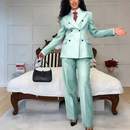 2025 New Summer Women's Suits Business Casual Outfits Double Breasted Peak Lapel Jacket Pants Custom Made High Quality Female
