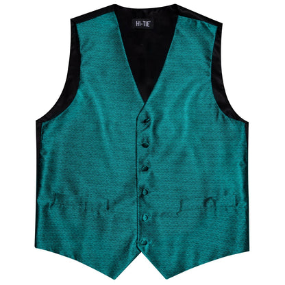 Men's Vest Matching Tie Set – Teal Textured Formal Waistcoat for Weddings and Business Events