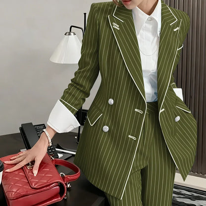 Slim-fit Women's Suit Modern Striped 2 Piece(Jacket+Pants) Set Classic Retro Blazer Daily Office Wear Business Formal Attire