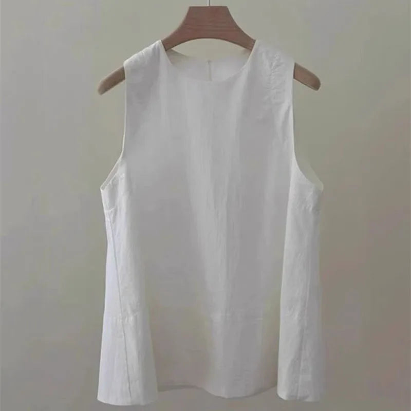 Korean Lady Fashion Solid Color Pullover Vest Shirt Summer Women Round Neck Sleeveless Spring Female Casual Short Waistcoat Tops