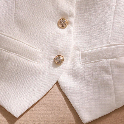 White Suspender Vest For Women Summer New Short Slim Thin Versatile Vest Elegant Beading Cardigan Sleeveless Blazer Waistcoat