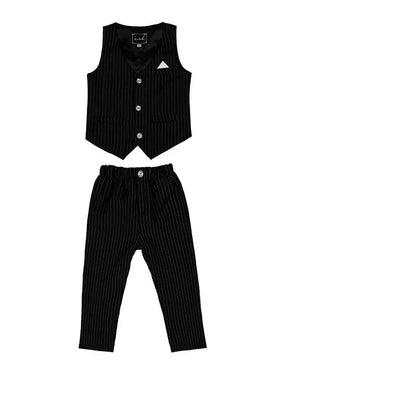 Gentleman Kids Beige Jacket Vest Pants Bowtie Brooch Photograph Suit Children Piano Dress Boys Easter Host Performance Costume
